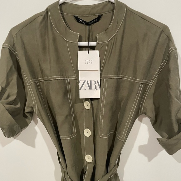 Zara Olive Green Button-Up jumpsuit - Picture 2 of 6